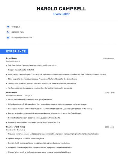 Oven Baker Resume