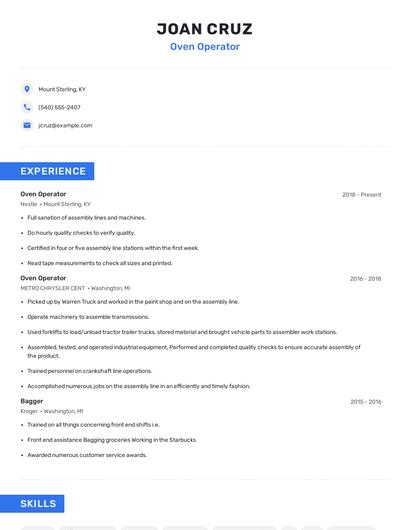 Oven Operator Resume
