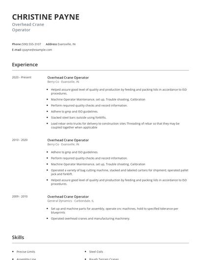 Overhead Crane Operator Resume