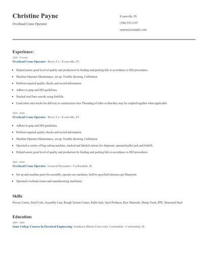 Overhead Crane Operator Resume