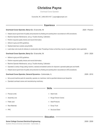 Overhead Crane Operator Resume