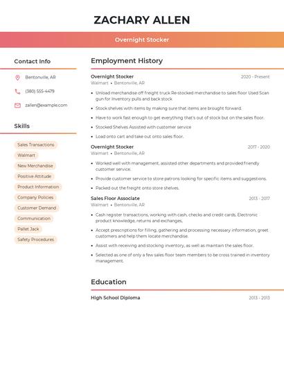 Overnight Stocker Resume