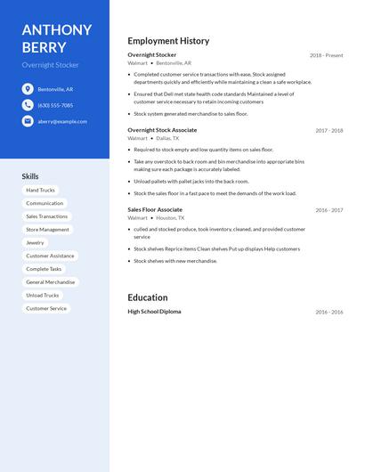 Overnight Stocker Resume