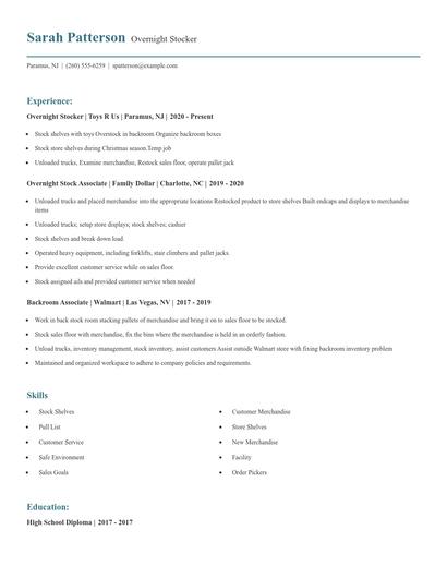 Overnight Stocker Resume