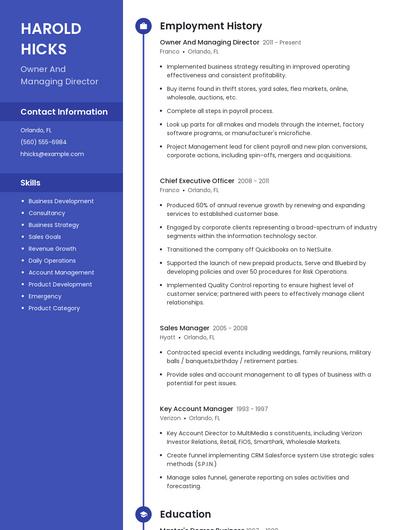 Owner And Managing Director Resume