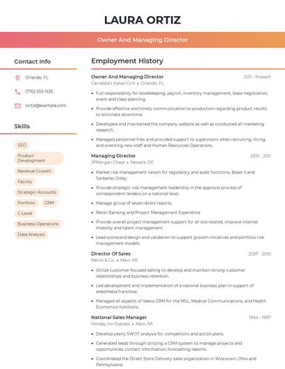 Owner And Managing Director Resume