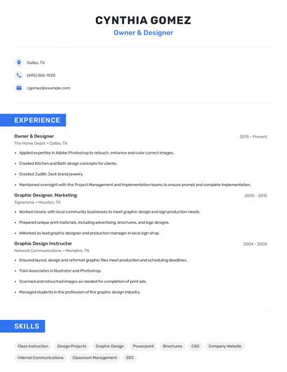 Owner & Designer Resume