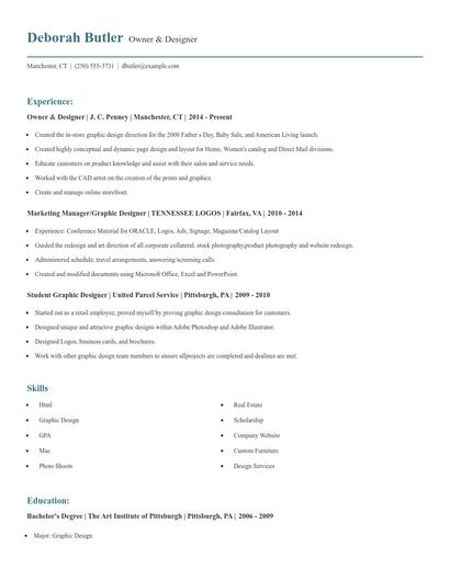 Owner & Designer Resume