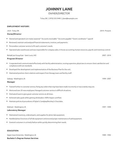 Owner/Director Resume