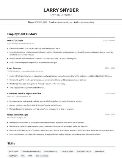 Owner/Director Resume