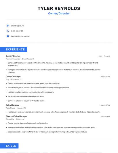 Owner/Director Resume