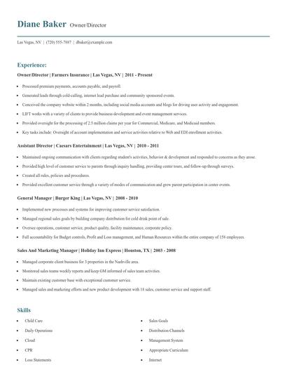 Owner/Director Resume