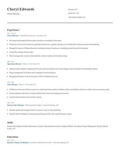 Owner/Director Resume