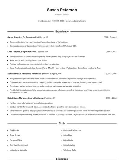 Owner/Director Resume
