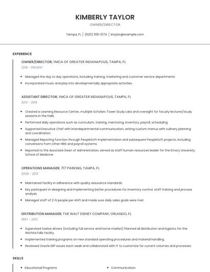 Owner/Director Resume