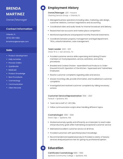 Owner/Manager Resume