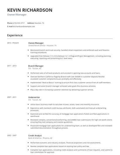 Owner/Manager Resume