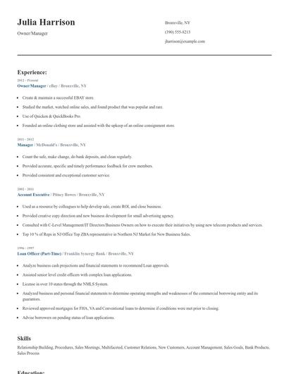 Owner/Manager Resume