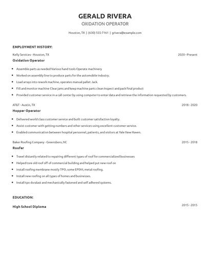 Oxidation Operator Resume