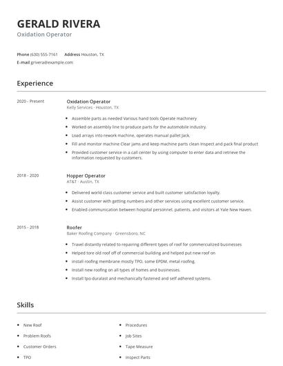 Oxidation Operator Resume