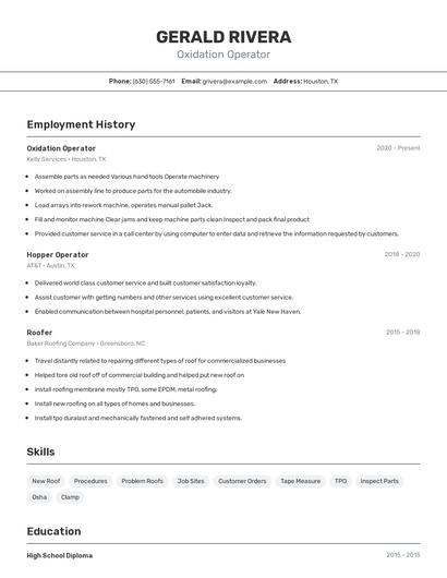 Oxidation Operator Resume