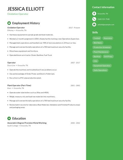 Oxidation Operator Resume
