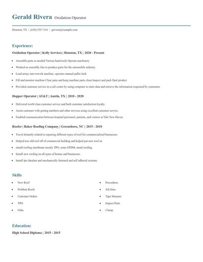 Oxidation Operator Resume