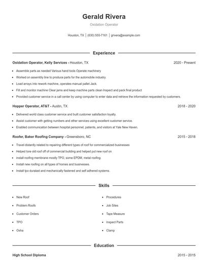 Oxidation Operator Resume