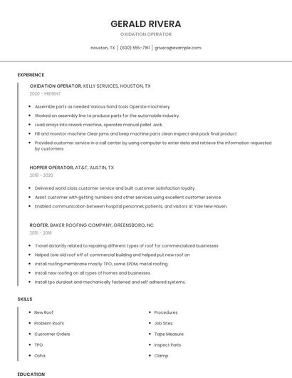 Oxidation Operator Resume