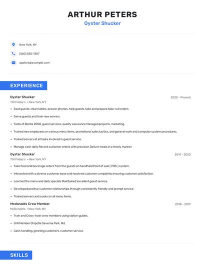 Oyster Shucker Resume