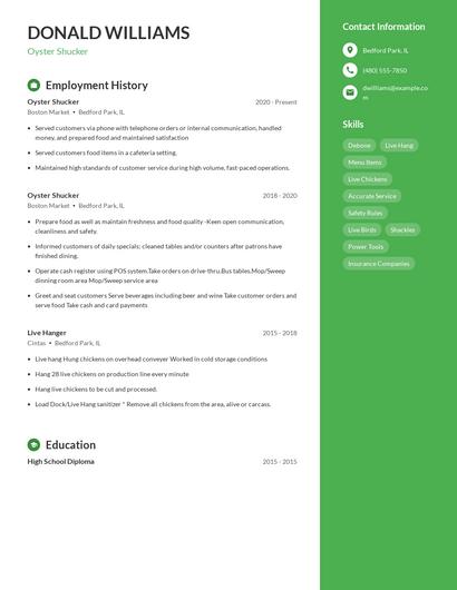Oyster Shucker Resume
