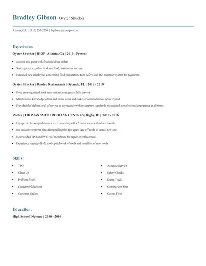 Oyster Shucker Resume