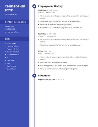 Pack Master Resume
