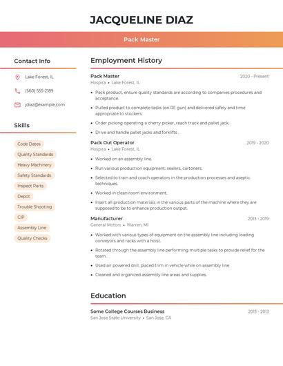 Pack Master Resume