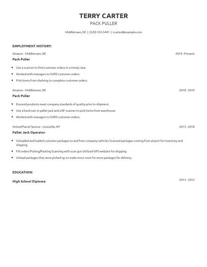 Pack Puller Resume