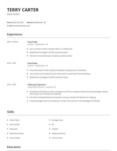 Pack Puller Resume