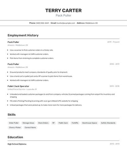 Pack Puller Resume