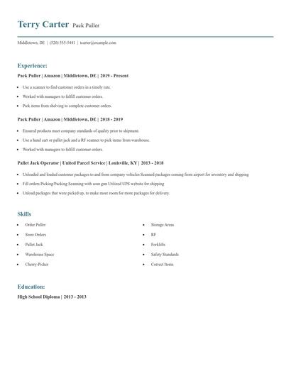 Pack Puller Resume