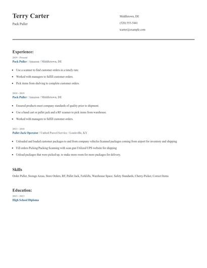 Pack Puller Resume