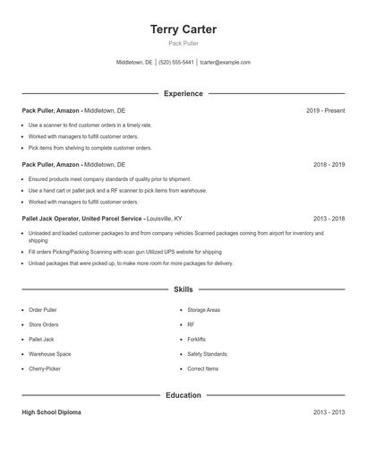 Pack Puller Resume