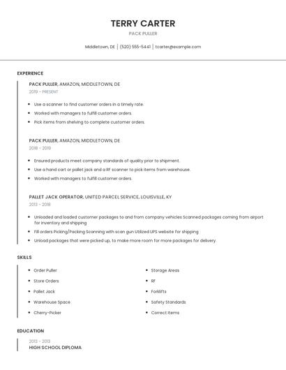 Pack Puller Resume