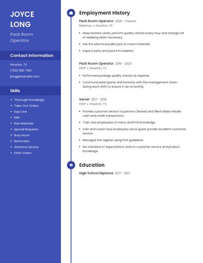 Pack Room Operator Resume