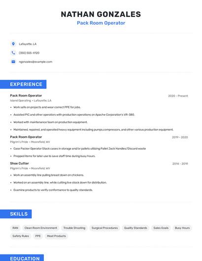 Pack Room Operator Resume