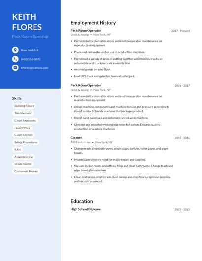 Pack Room Operator Resume