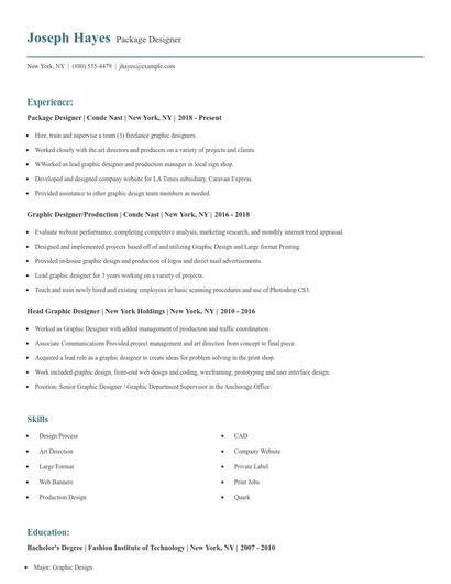 Package Designer Resume