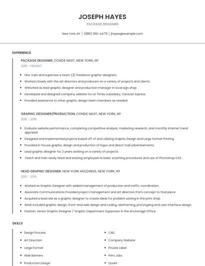 Package Designer Resume