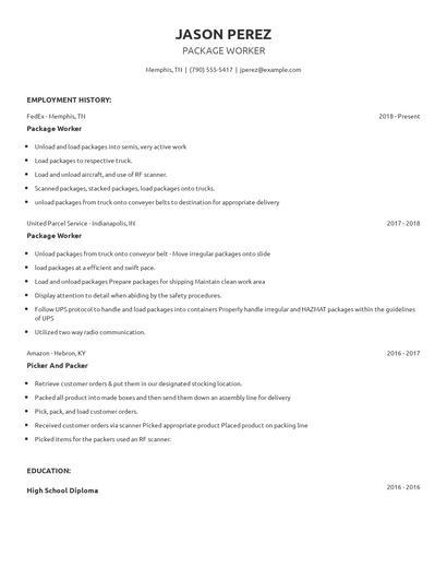Package Worker Resume