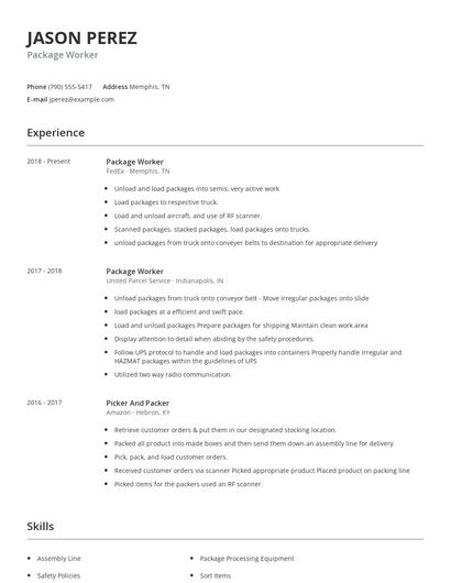 Package Worker Resume
