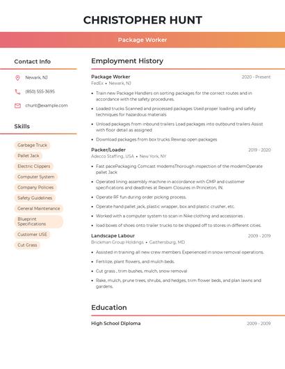 Package Worker Resume