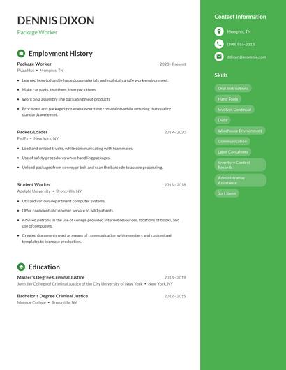 Package Worker Resume